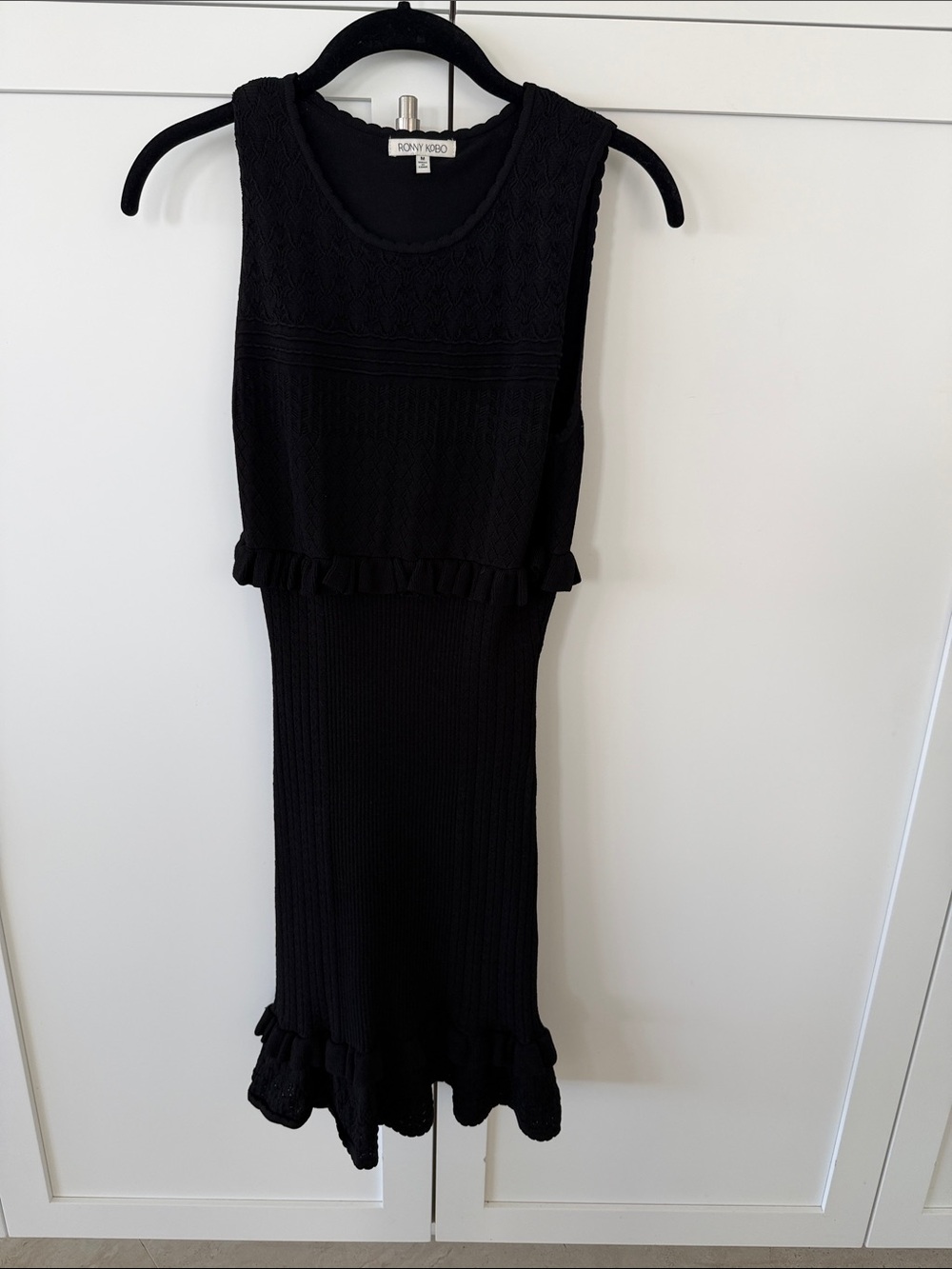 Ronny Kobo Black Sleeveless Knit Ruffle Hem Dress